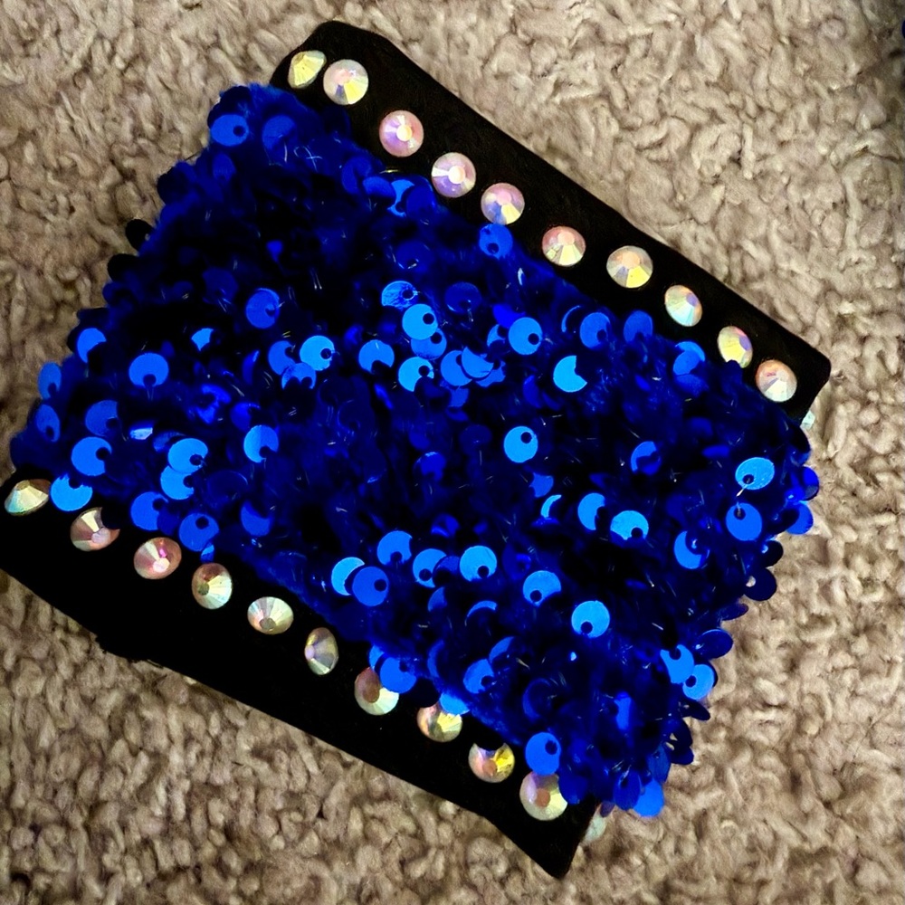 Glamour Blue Sequin Dance Attached 2-piece with Strappy Detail - Size M - Picture 6 of 10